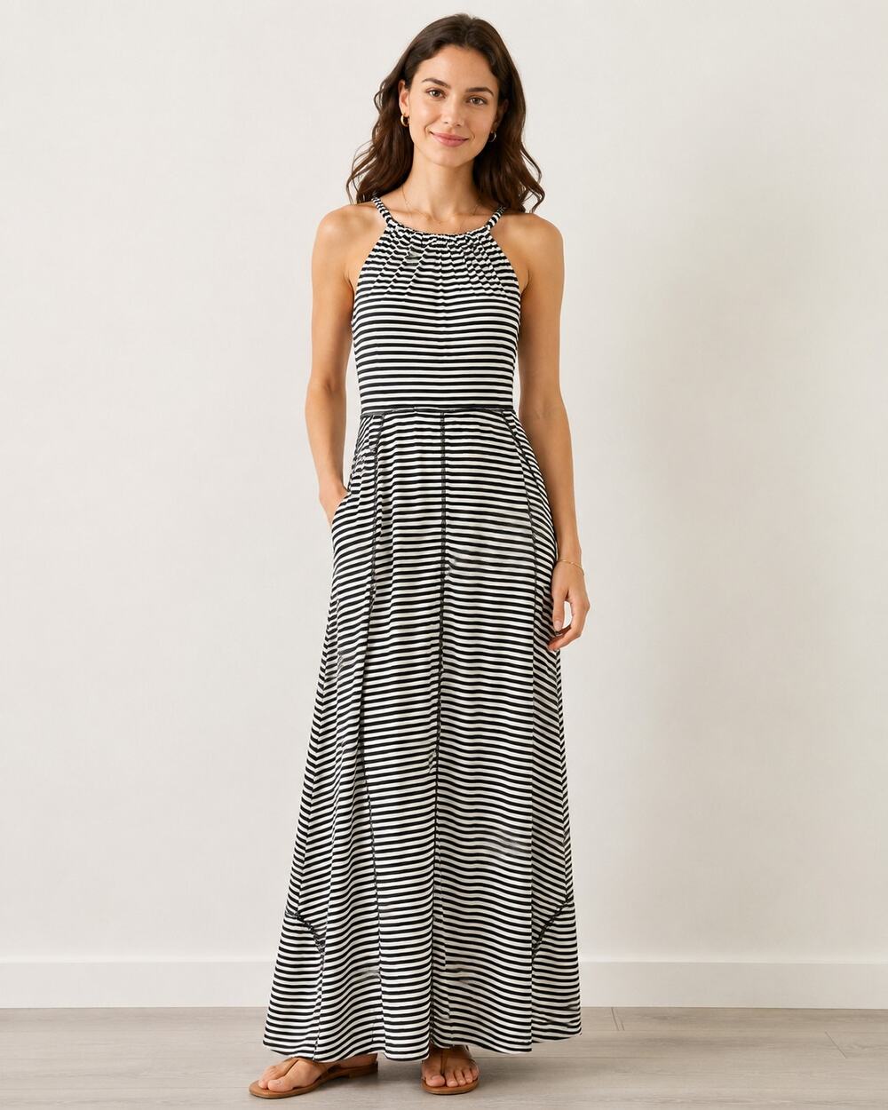 Gap Striped Maxi Dress Womens XS Black White Halter Elastic Waist